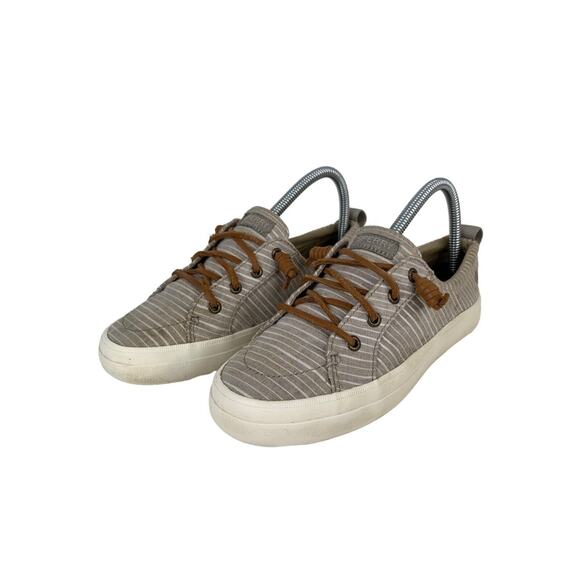 Sperry Womens Striped Canvas Sneakers Brown & White Size 6.5 - Picture 1 of 9